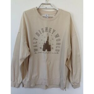 Disney Walt Disney World Embroidered Castle Pullover Sweatshirt Cream Medium